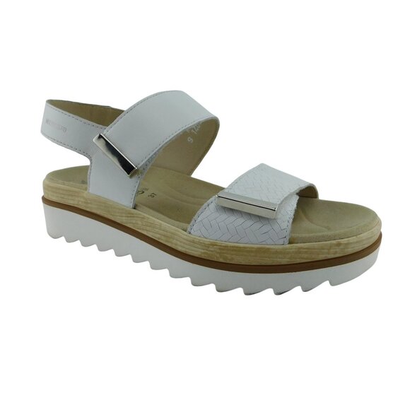 MEPHISTO White Herringbone Leather Strap Lug Sole Platform Sling Sandals 37 - Picture 1 of 6